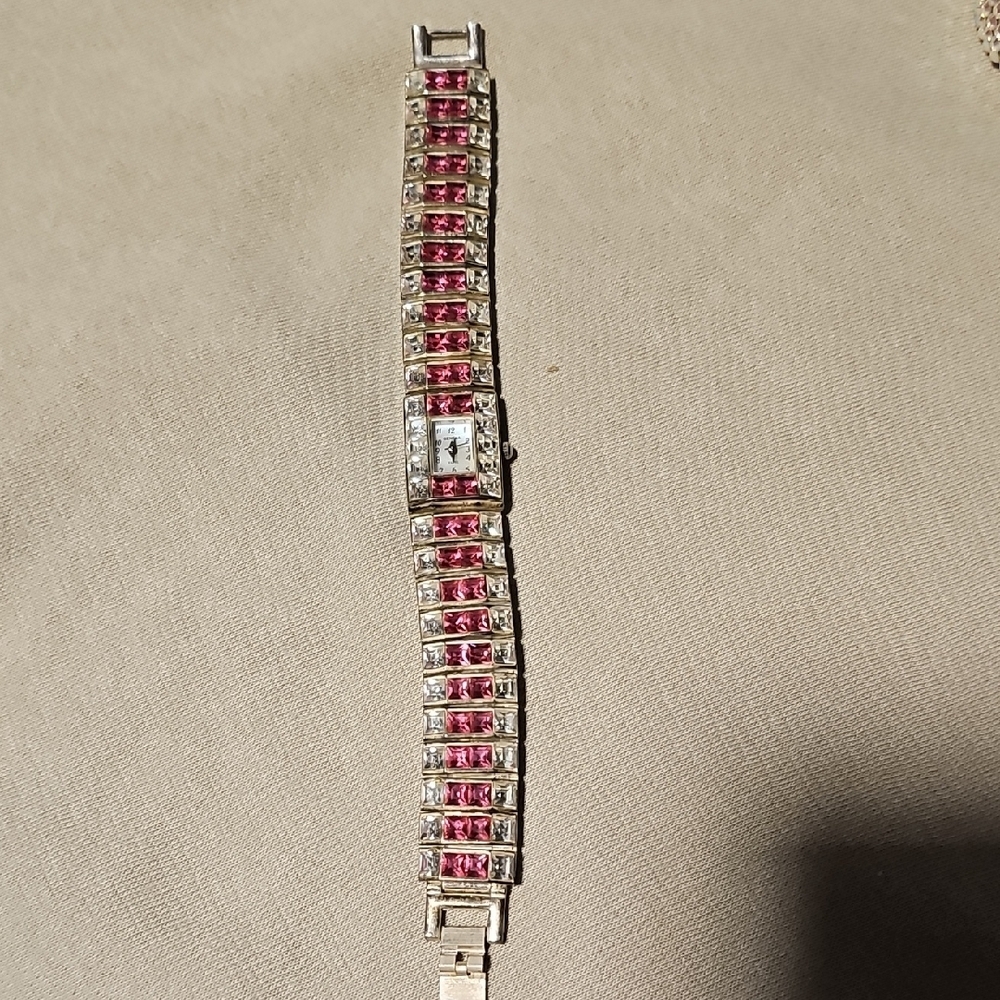 Geneva Women's Silver and Pink Gem Bracelet